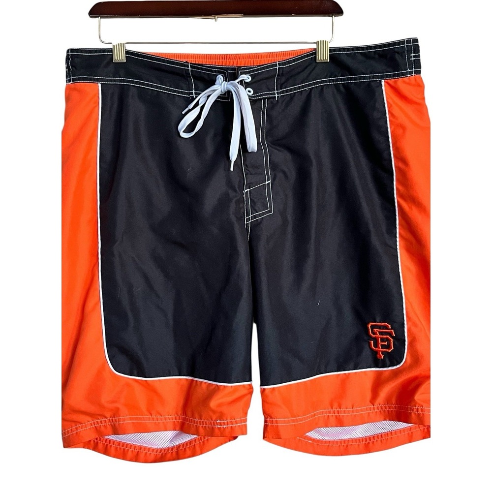 San Francisco Giants MLB Swim Trunks Mens Large Black Orange Lined Pocket Shorts